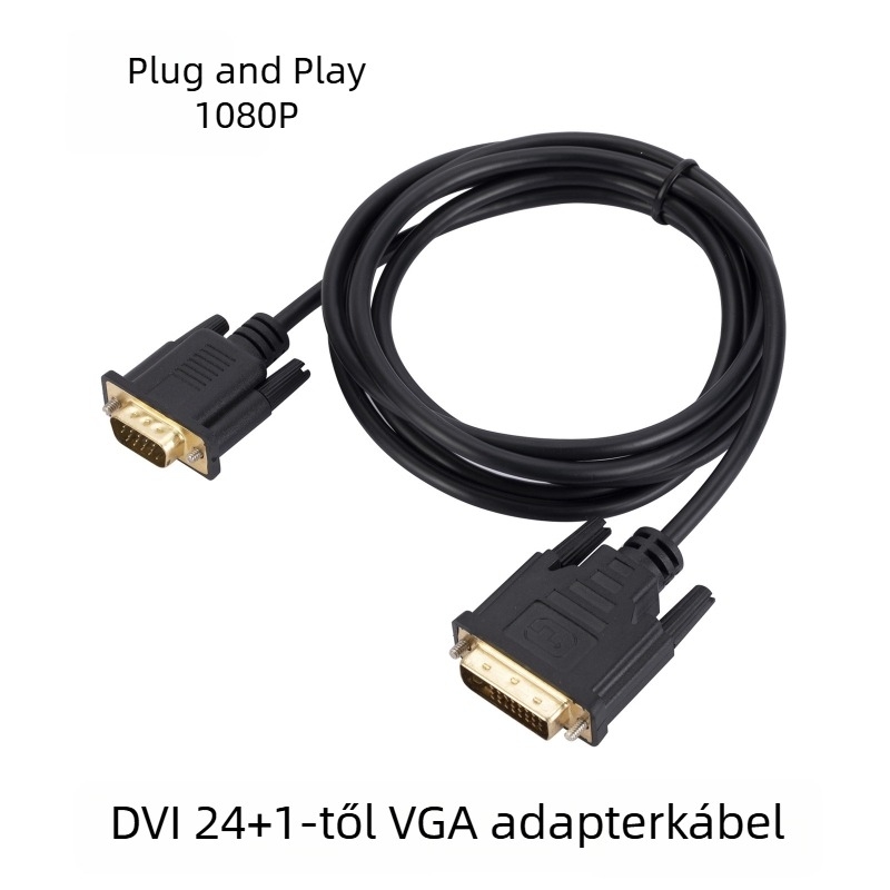 DVI–VGA adapterkábel, DVI 24+1-ről VGA-ra, rézmag, 5 Gbps