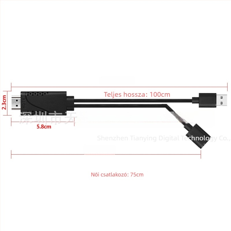 HDMI adapterkábel telefonról HDTV-re, modell 75662 S, 1920x1080p