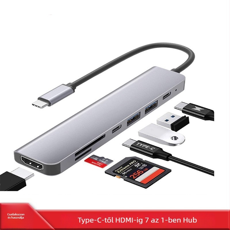 Type-C HDMI 4K30Hz 7-in-1 dokkoló állomás TF/SD-kártya olvasóval