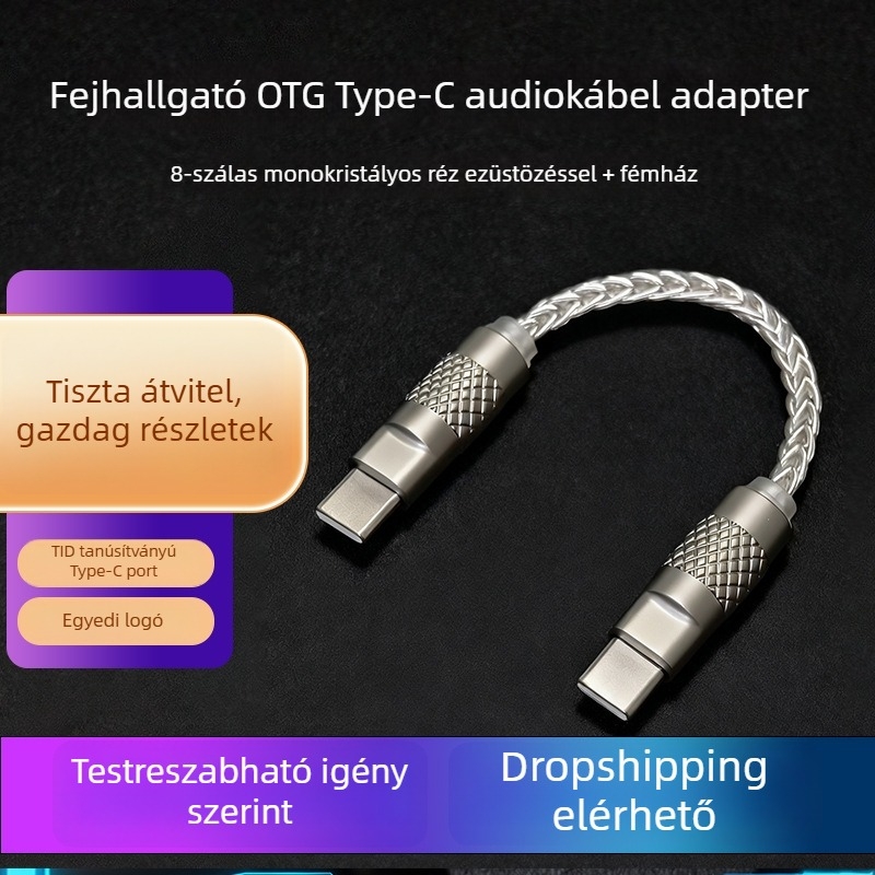 Type-C to Type-C OTG DAC kábel nagy felbontású audio dekóderrel mobiltelefonhoz