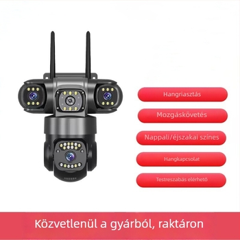 Otthoni megfigyelő kamera három lencsével és három nézetével, beltéri és kültéri használatra, 360°-os lefedettség, teljes színű éjszakai látás, 4G megfigyelés