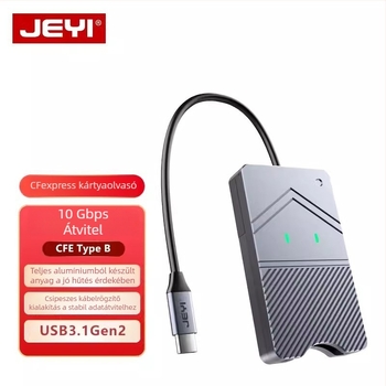 Gyors USB 3.2 Gen2 Type-C kártyaolvasó, CFE-B modell, magnézium-alumínium ötvözet tokkal, súlya 90 g