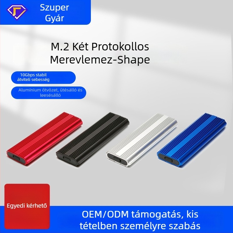 Külső M.2 NGFF/NVMe SSD tok USB-C-vel, kettős protokoll, támogatja akár 2 TB-t, alumíniumötvözet + ABS ház, USB-C interfész, átviteli sebesség akár 10 Gbps-ig
