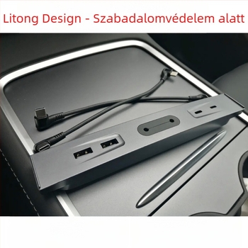 Litong H01B USB 2.0 hub Tesla Model 3/Y-hoz, 4-portos elágazó, külső tápegységgel