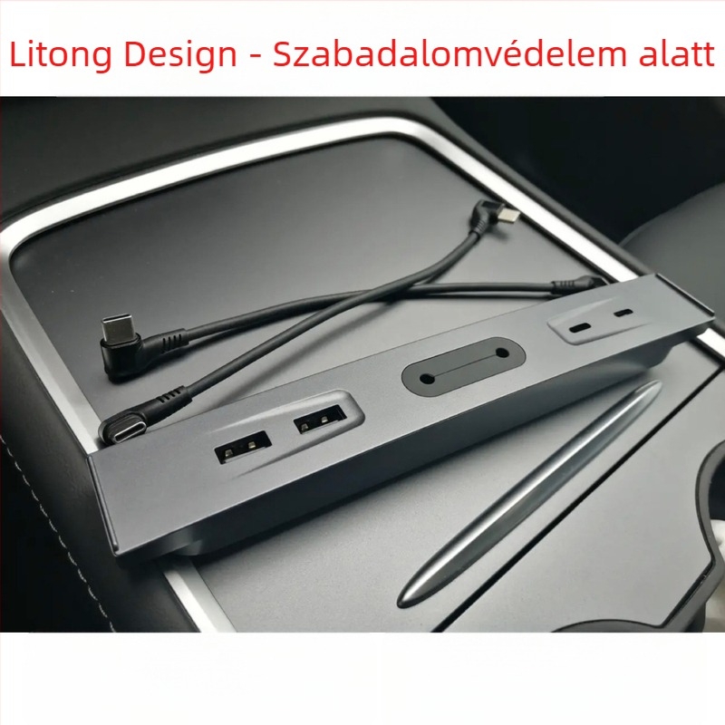 Litong H01B USB 2.0 hub Tesla Model 3/Y-hoz, 4-portos elágazó, külső tápegységgel