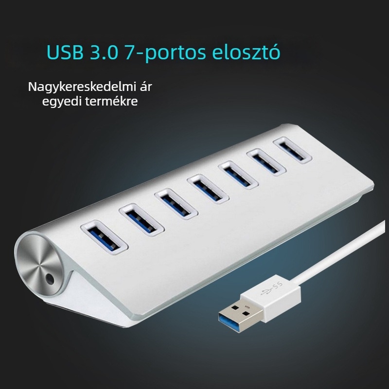 USB 3.0 7-portos hub alumínium ötvözet házban