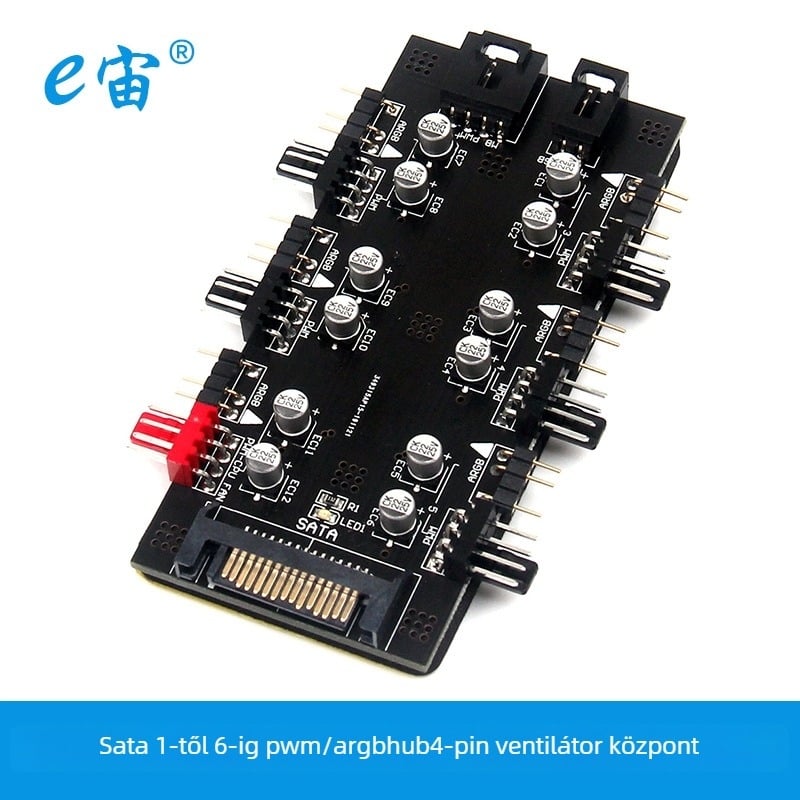 ARGB hub 4-pin ventilátorokhoz, PWM 1-6 csatorna, 5V 3-pin RGB, Lightning interfész