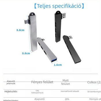 Laptop USB-C dokkoló hub, alumínium ötvözet, 4 port USB 3.0