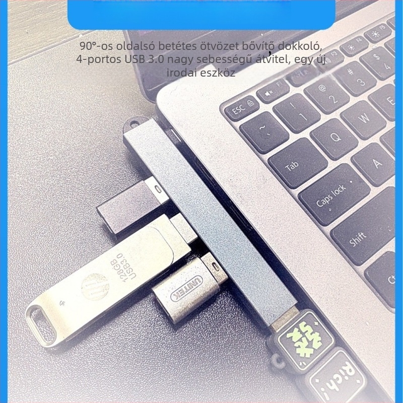 Laptop USB-C dokkoló hub, alumínium ötvözet, 4 port USB 3.0