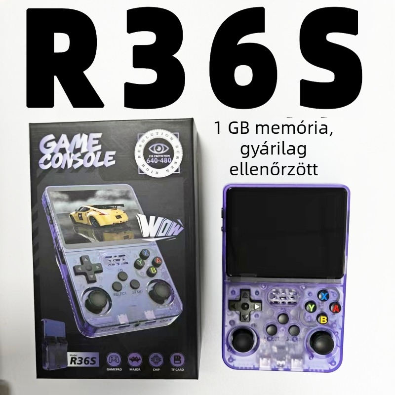 R36S Nosztalgikus hordozható játékkonzol, 1GB RAM, 64 bites OS, 720p, Type-C, 3,5 mm audiocsatlakozó, PSP/PS1 kompatibilis