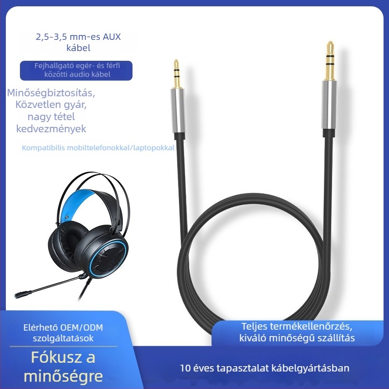 Fülhallgatókhoz 3.5-2.5mm-es audiókábel, aranyozott réz vezető, Kim Maishi