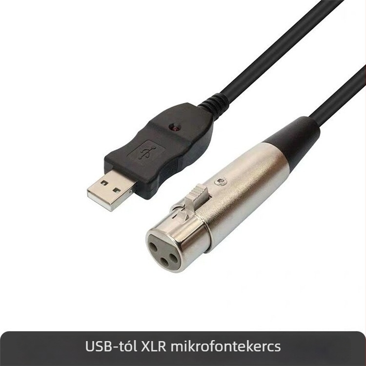 USB–XLR mikrofonkábel, audió vonal, modell USB microphone cable, vezetőmag: nyers rézdrót, vezetőanyag: réz, felületkezelés: nikkel bevonat, gyártási mód: OEM feldolgozás