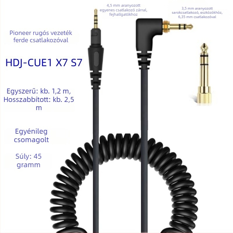 Pioneer HDJ-CUE1, X7, X7 S7 fejhallgató cserekábel – ultra rugalmas, rézmaggal és oxigénmentes réz vezetővel