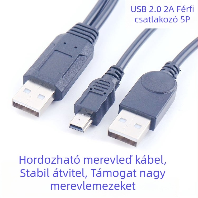 2-az-1 USB adat- és tápegység kábel külső merevlemezekhez (USB, Mini USB; elosztás 1→2; kompatibilis mobil HDD-vel és digitális fényképezőgéppel; testreszabás támogatott)