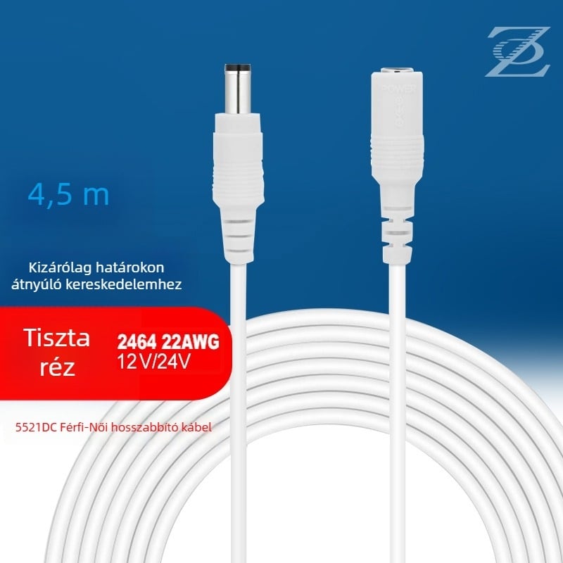 DC hosszabbító tápkábel LED megfigyelő kamerákhoz, OZ márka, PVC burkolat, ROHS tanúsítvány