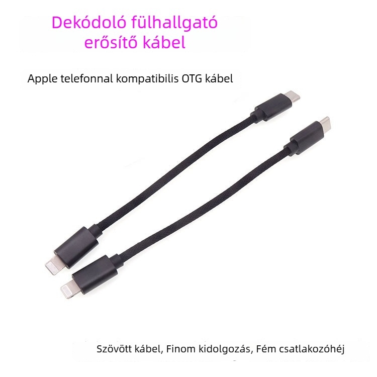 Kötött Lightning–USB-C OTG kábel, fekete, hossza 0,5 m alatt