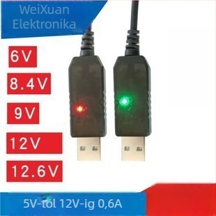 USB Boost Kábel - Többfeszültség kimenet (4.2V/7.4V/8.4V/9V/12.6V), 1 m, 18650 Li-ion akkumulátor