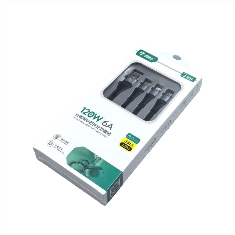 LC Nylon szövött Type-C 3-in-1 adatkábel, gyors töltés, 120W