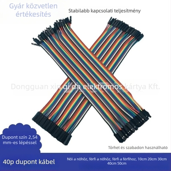 Dupont jumper kábelek, 40‑pin csatlakozók, női-női, női-férfi, férfi-férfi, CE-tanúsított, belső elektromos berendezésekhez.
