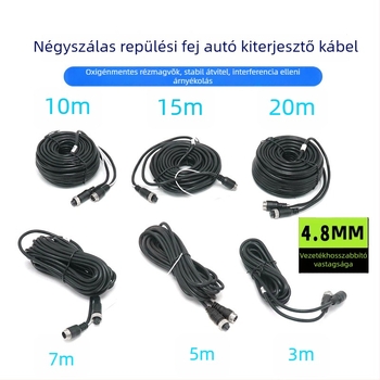 Kamion hátsókamerás bővítőkábel, négycsatornás AV videó, 3 m, tiszta réz, dupla árnyékolás, 12–36V működési feszültség