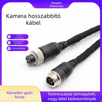 Kamera hosszabbító kábel, 4-vezetékes tiszta réz, PVC burkolat, M12 csatlakozó, vezetékek 24/26/28