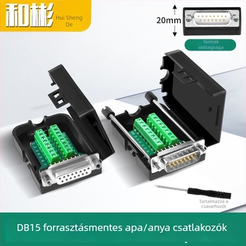 DB15 kétsoros adapterterminál, D-SUB 15-pin, DR15 férfi csatlakozó anyával, burkolat nélkül