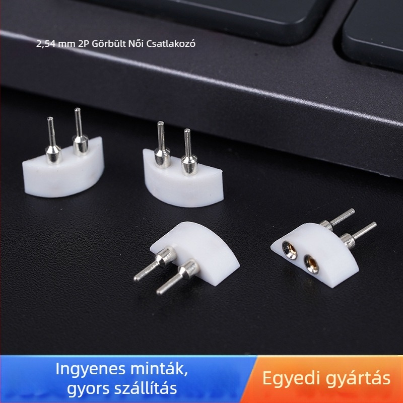 2‑pontos ívelt pin header és női header, LED-szalag csatlakozó, 2,54 mm közép, 10 mm hosszú, tinbevonatú érintkezők, 3C digitális alkalmazások