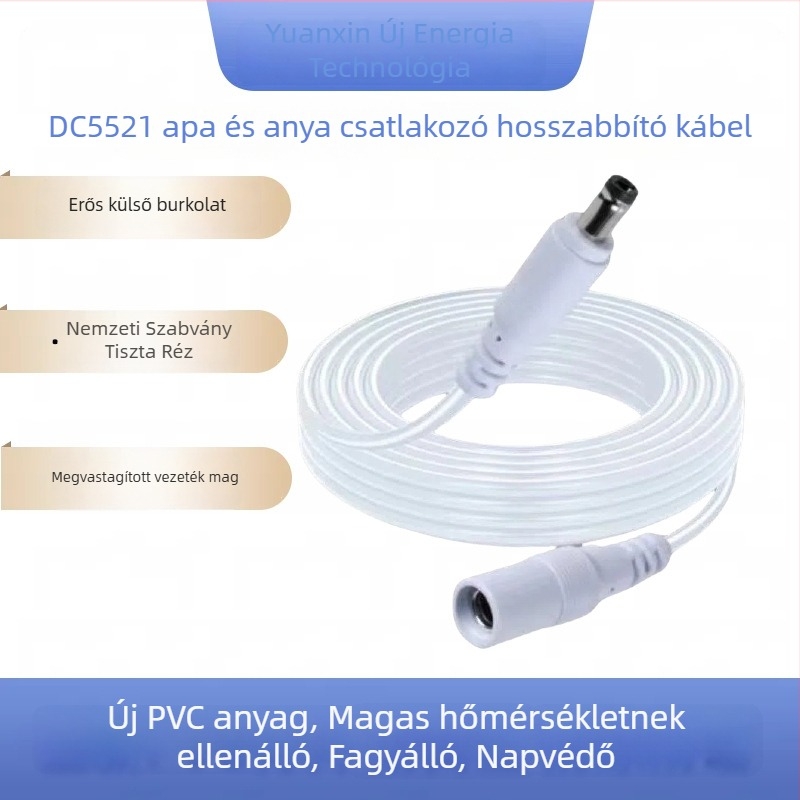 DC hosszabbítókábel CCTV-kamerához, 5,5×2,1 mm barrel csatlakozó, tiszta réz vezeték