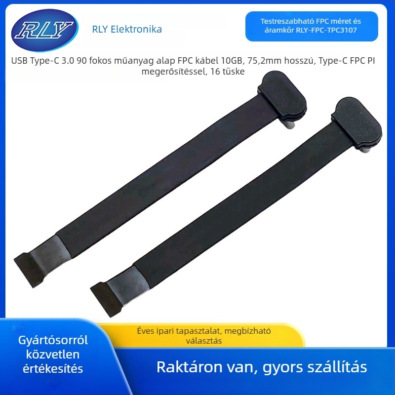 USB Type-C 3.0 adatkábel, 90° műanyag alapú, férfi FPC rugalmas kábel, 16 tű, 10 Gb