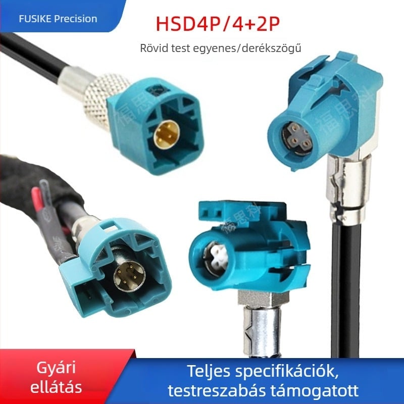HSD4P Rövid testű hajlított csatlakozó menettel, HSD4+2P női RF-kábel autókamerához