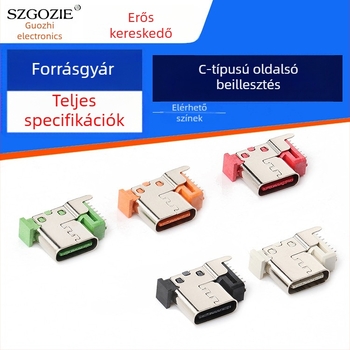 Type-C14P oldalsó női csatlakozó, 10.0H magasság, rövid ház, 90 fokos, színválaszték, töltő interfész közbenső elem