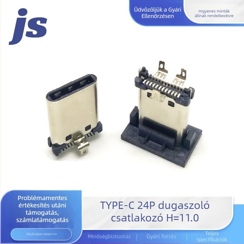 USB Type-C 24‑pines férfi csatlakozó, függőleges szerelés, 11,0 mm magasság, csatlakozási felület