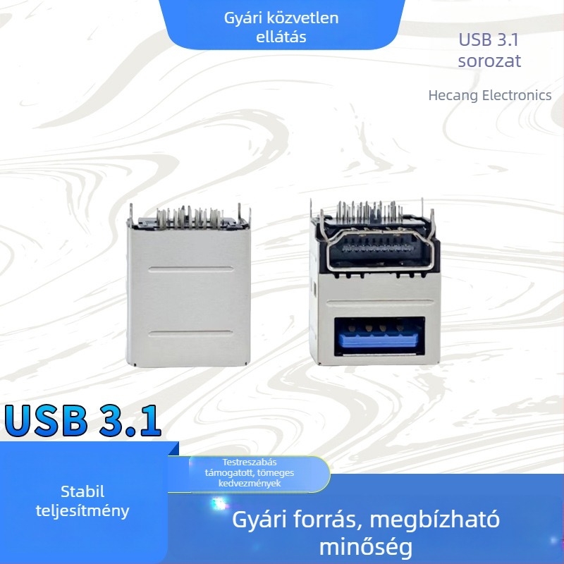 USB 3.1 + HDMI 2.1 kettős rétegű tápegység‑ és gyors töltési csatlakozó, Type-A női aljzat, 90° interfész