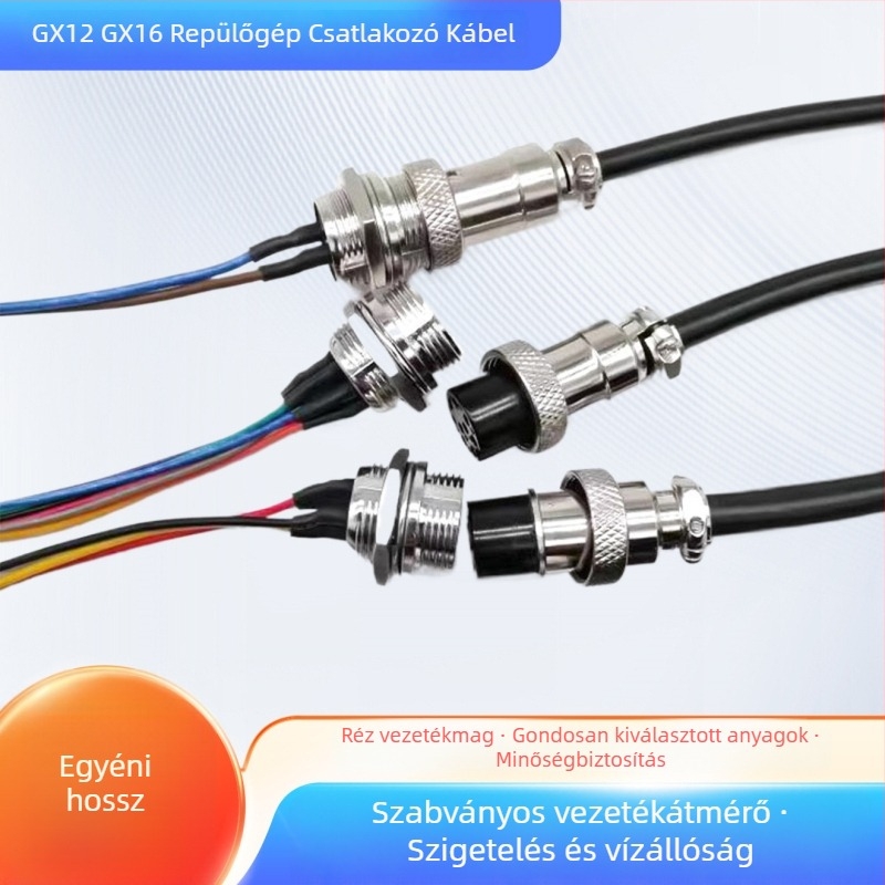 GX16 repülőgép csatlakozó vezetékkel, aljzathoz csatlakozó, dupla női és férfi csatlakozók, 234567 magú vezeték, 850 mm hosszúságú