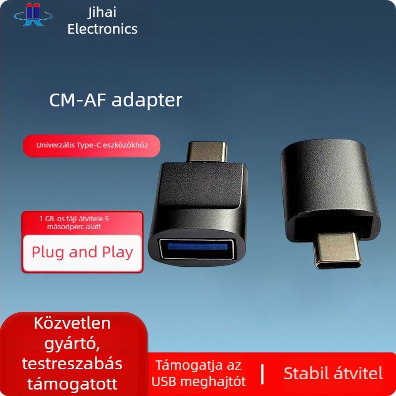 OTG USB-C a USB-A adapter, USB-C férfi a USB-A női oldalhoz, lépcsőzetes csatlakozóval, 10 Gbps