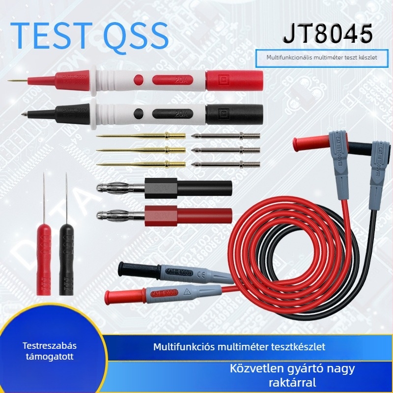 TEST QSS tűzálló univerzális multiméter tesztvezeték-készlet probe- és banáncsatlakozókkal, 3C digitális elektronika JT80045