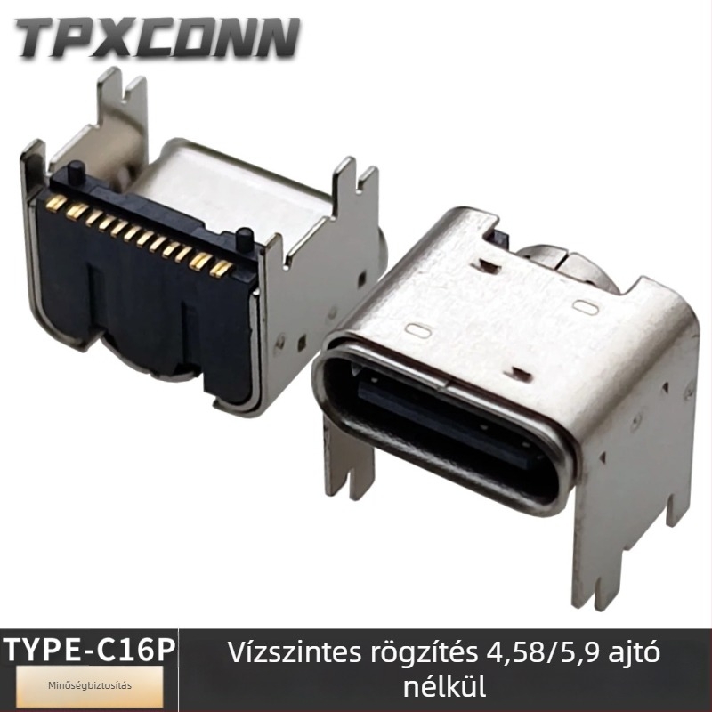 TYPE-C 16-tűs vízszintes beillesztő lemez, kiemelt alátét magassága 4,58/5,9 mm, TYPE-C női csatlakozó