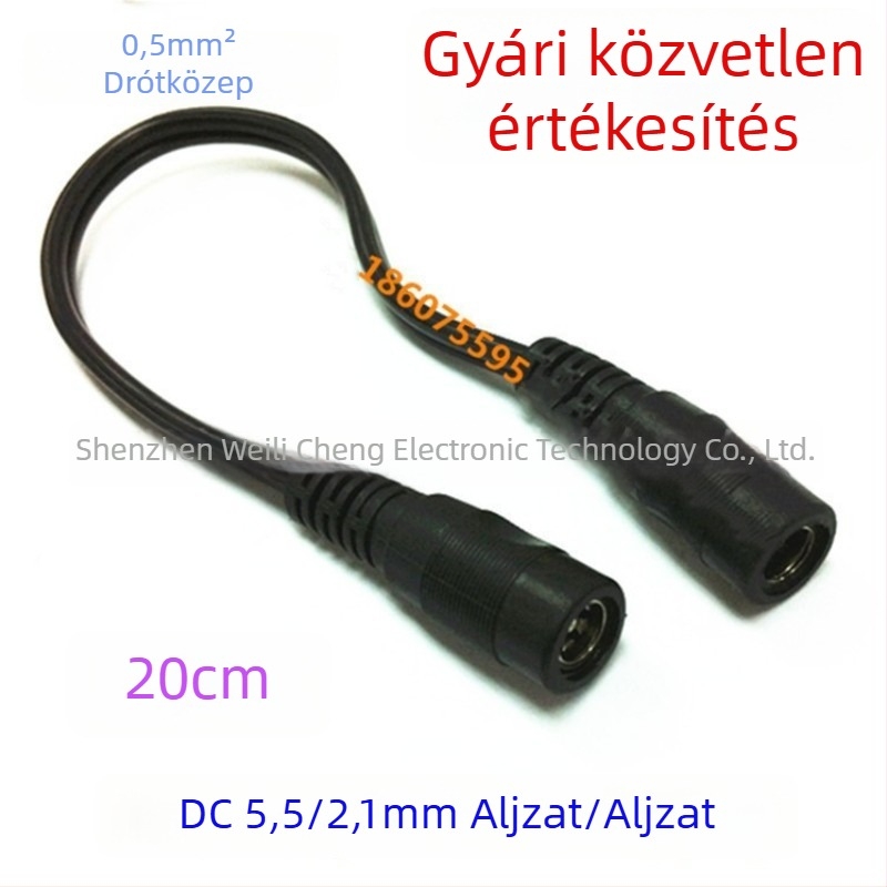 DC tápcsatlakozó kábel kettős női végződéssel, 5,5x2,1 mm, 0,5 mm², 20 cm