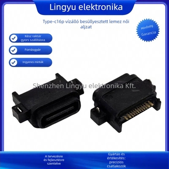 Lingyu Type-C 16-pin vízálló PCB-montázsú női csatlakozó, 2-pontos plug-in