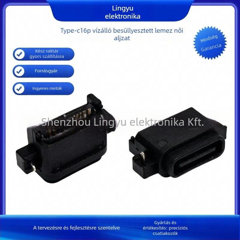 Lingyu Type-C 16-pin vízálló PCB-montázsú női csatlakozó, 2-pontos plug-in