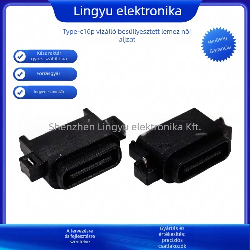Lingyu Type-C 16-pin vízálló PCB-montázsú női csatlakozó, 2-pontos plug-in