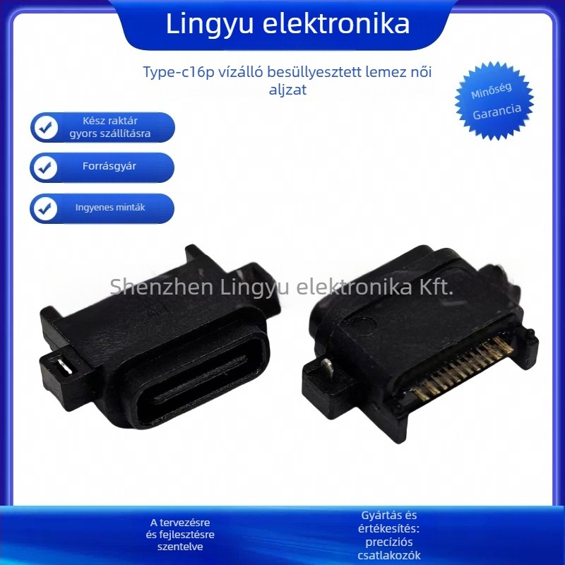 Lingyu Type-C 16-pin vízálló PCB-montázsú női csatlakozó, 2-pontos plug-in