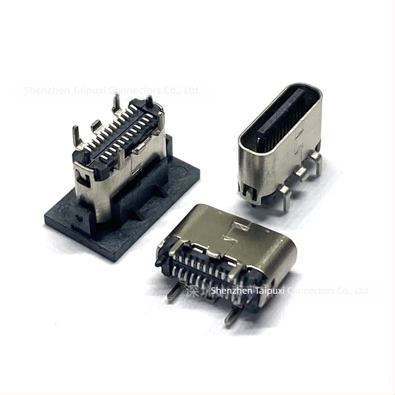 Type-C 24‑pontos függőleges PCB foglalat, ultrarövid, magasság 5,7 mm, tűhossz 1,3 mm, függőleges USB interfész