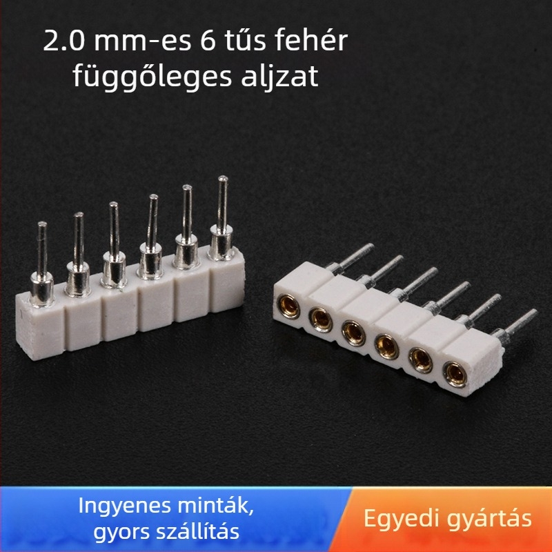RGB LED-szalagcsatlakozó 2.0, SMD fej, 6‑pin, fehér, függőleges, kerek lyukú fej