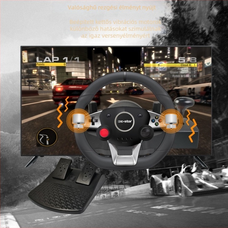 Versenyjáték-volán 270°-os forgással, programozható gombokkal, USB csatlakozással, PC/Switch/PS4/PS3/Xbox One/Xbox 360/Android kompatibilitás, állítható érzékenység.