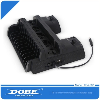 DOBE PS4 Mindent egyben Töltőállvány Hűtőventilátorral és Lemeztartóval PS4/SLIM/PRO-hoz – Anyag: ABS