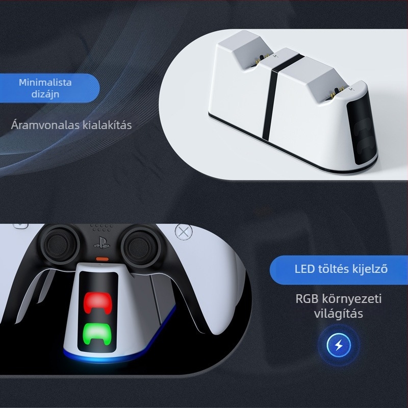 LED kijelzős gyors töltőállvány PS5 Pro és PS5 Slim kontrollerekhez