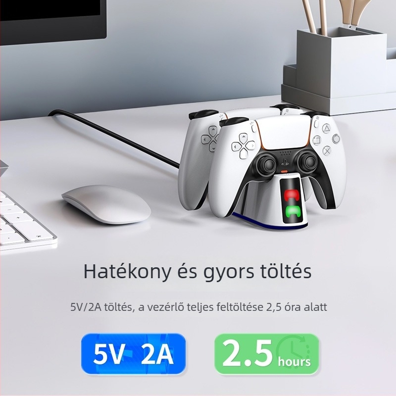 LED kijelzős gyors töltőállvány PS5 Pro és PS5 Slim kontrollerekhez