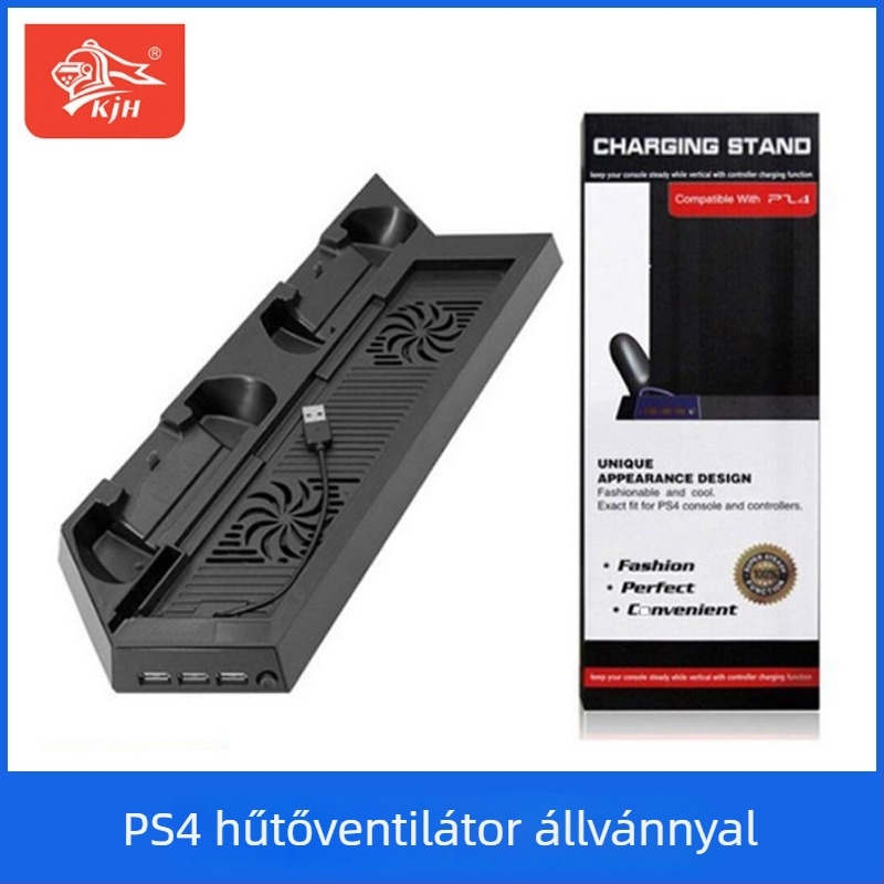 PS4 hűtőállvány töltővel és konzolállvánnyal, ABS anyag, PS4 kompatibilis