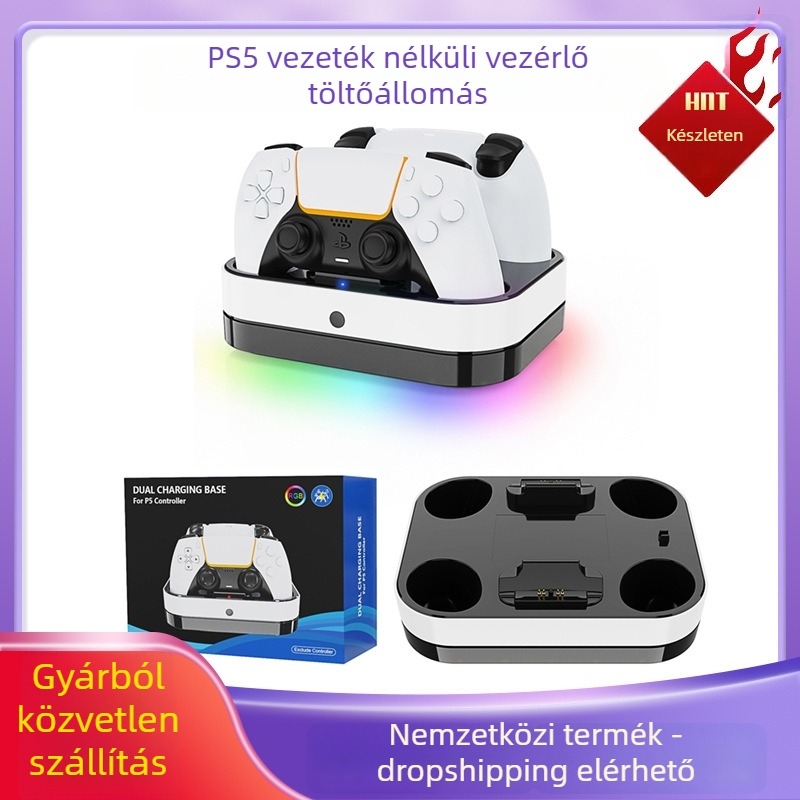 PS5 kettős töltőállvány érintkezős töltéssel és RGB világítással